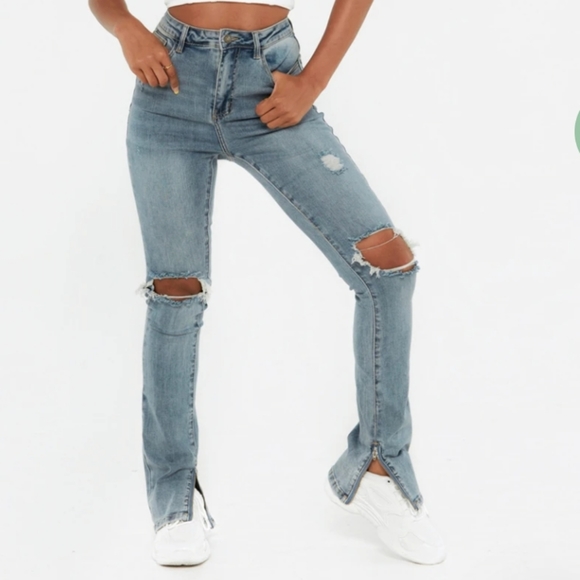 lazulilabel Denim - Lazuli Label Denim Distressed bootcut split hem